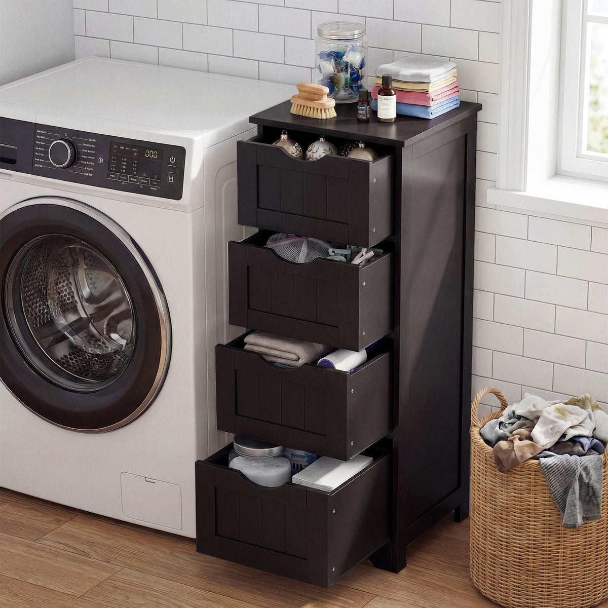 Freistehender 4-Schubladen-Unterschrank mit Kippschutz – Dunkelbraun