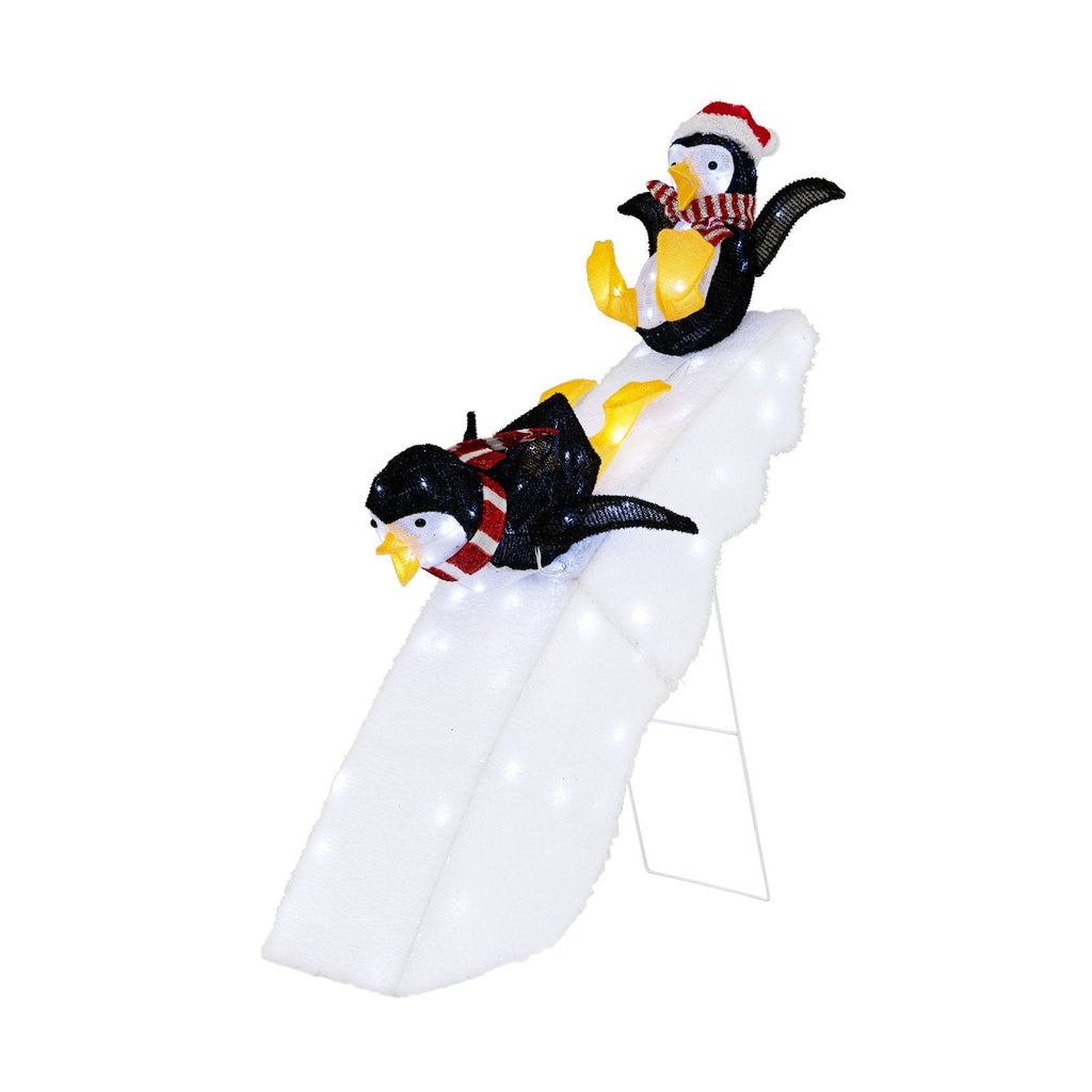 Décoration de Noël pingouin patineur avec toboggan enneigé de 1,20 m