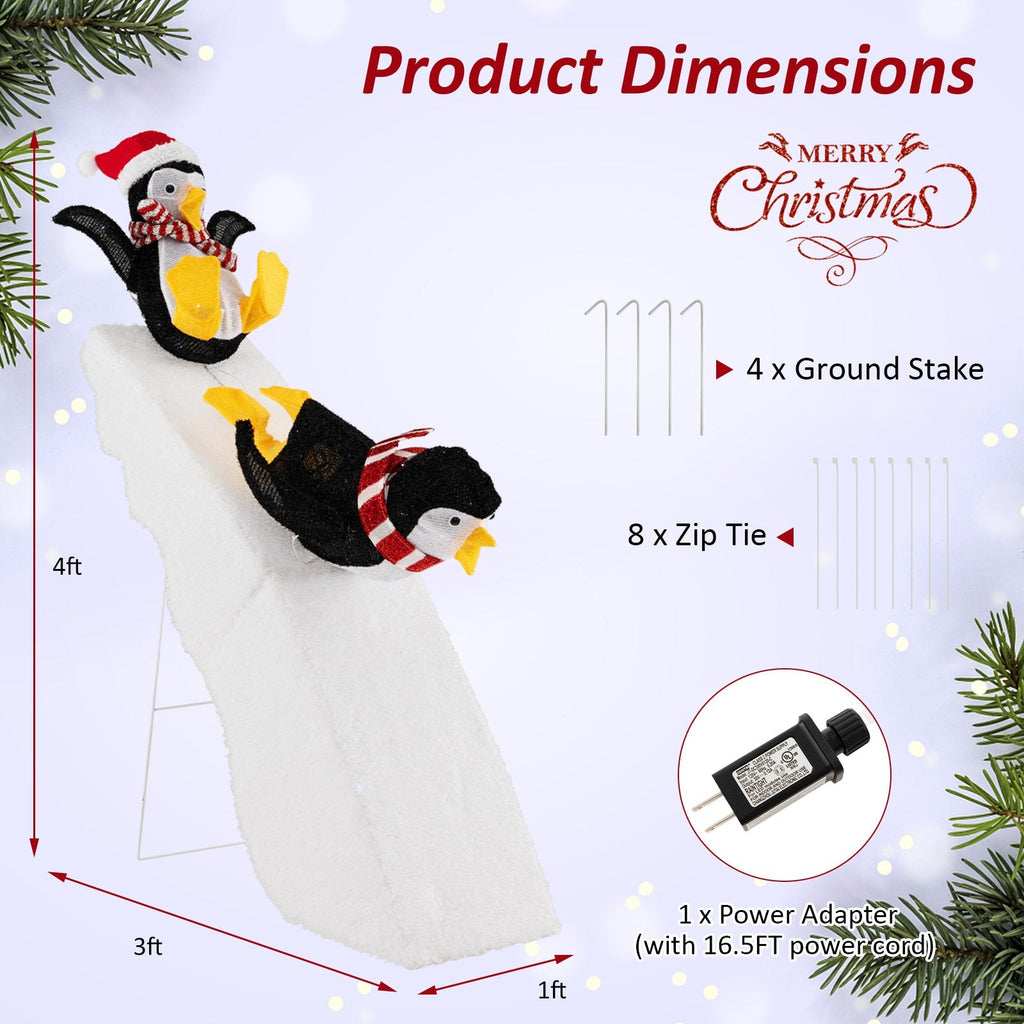 Décoration de Noël pingouin patineur avec toboggan enneigé de 1,20 m