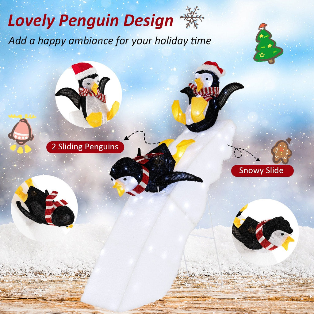 Décoration de Noël pingouin patineur avec toboggan enneigé de 1,20 m