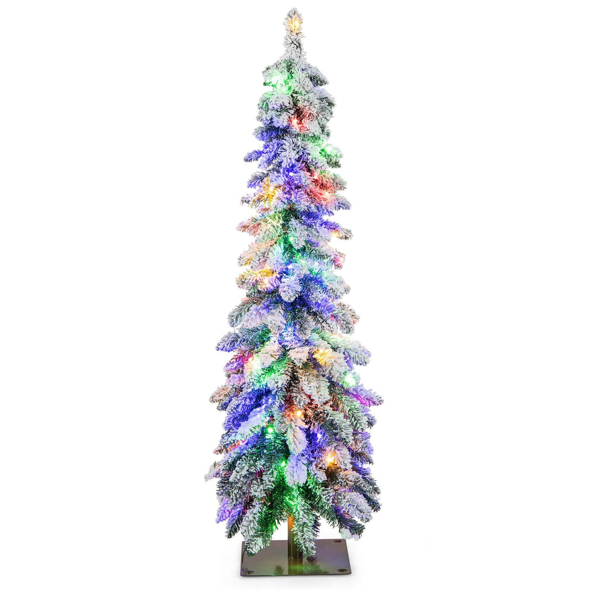 120 cm (4 FT) schlanker, vorbeleuchteter, schneebedeckter Weihnachtsbaum (Pencil-Form) mit 100 LEDs, 11 Modi und Timer