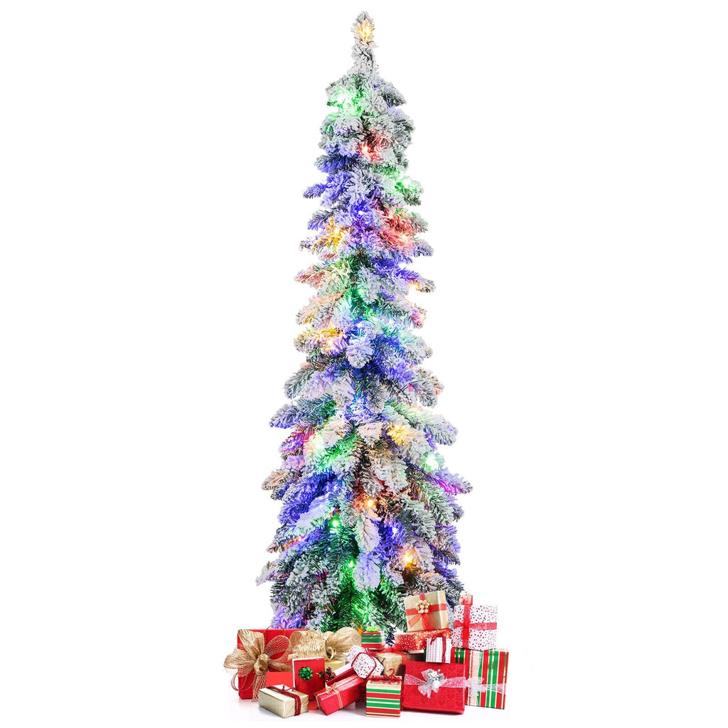 120 cm (4 FT) schlanker, vorbeleuchteter, schneebedeckter Weihnachtsbaum (Pencil-Form) mit 100 LEDs, 11 Modi und Timer
