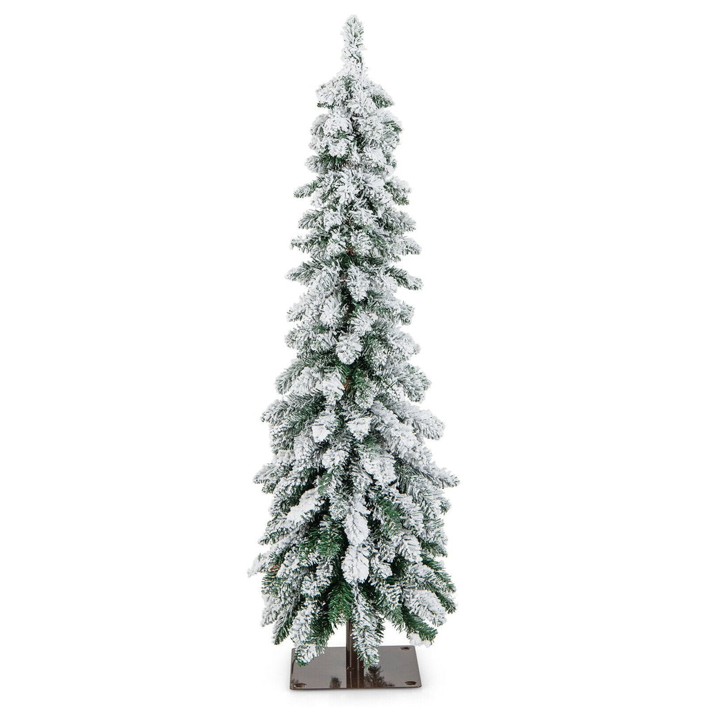 120 cm (4 FT) schlanker, vorbeleuchteter, schneebedeckter Weihnachtsbaum (Pencil-Form) mit 100 LEDs, 11 Modi und Timer