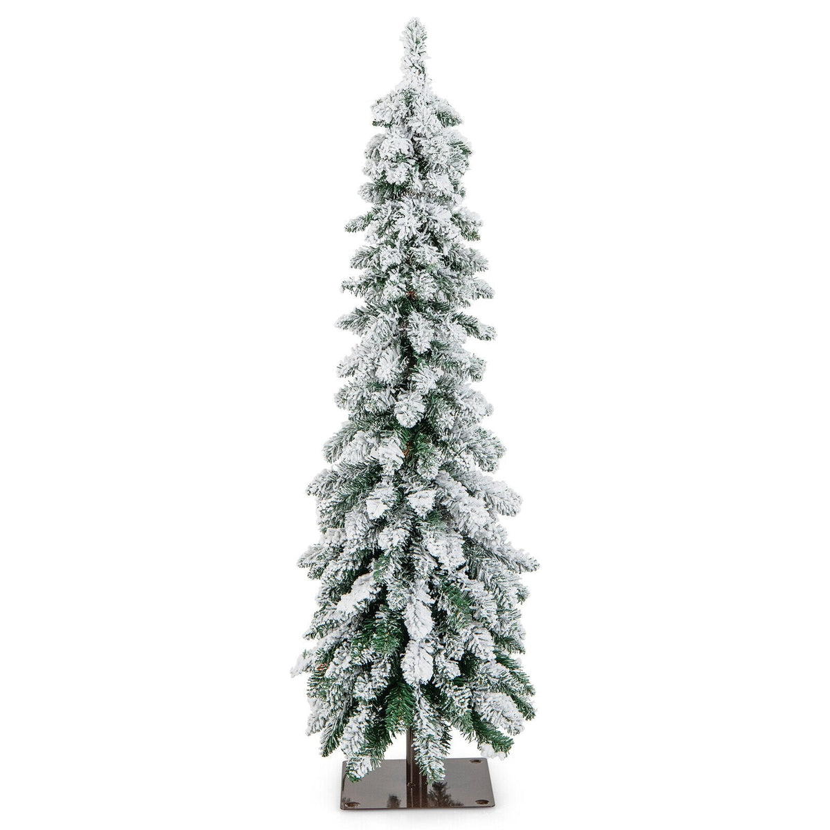 120 cm (4 FT) schlanker, vorbeleuchteter, schneebedeckter Weihnachtsbaum (Pencil-Form) mit 100 LEDs, 11 Modi und Timer