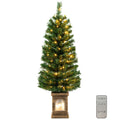 Sapin de Noël pré-éclairé en pot de 1,2 m avec 100 LED blanc chaud, télécommande, minuterie et base lumineuse en forme d’urne
