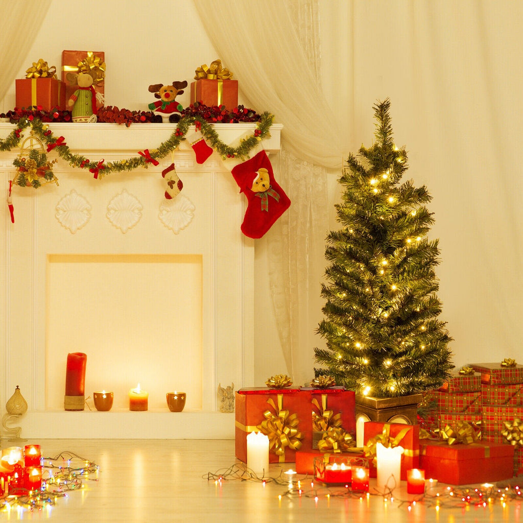 Sapin de Noël pré-éclairé en pot de 1,2 m avec 100 LED blanc chaud, télécommande, minuterie et base lumineuse en forme d’urne