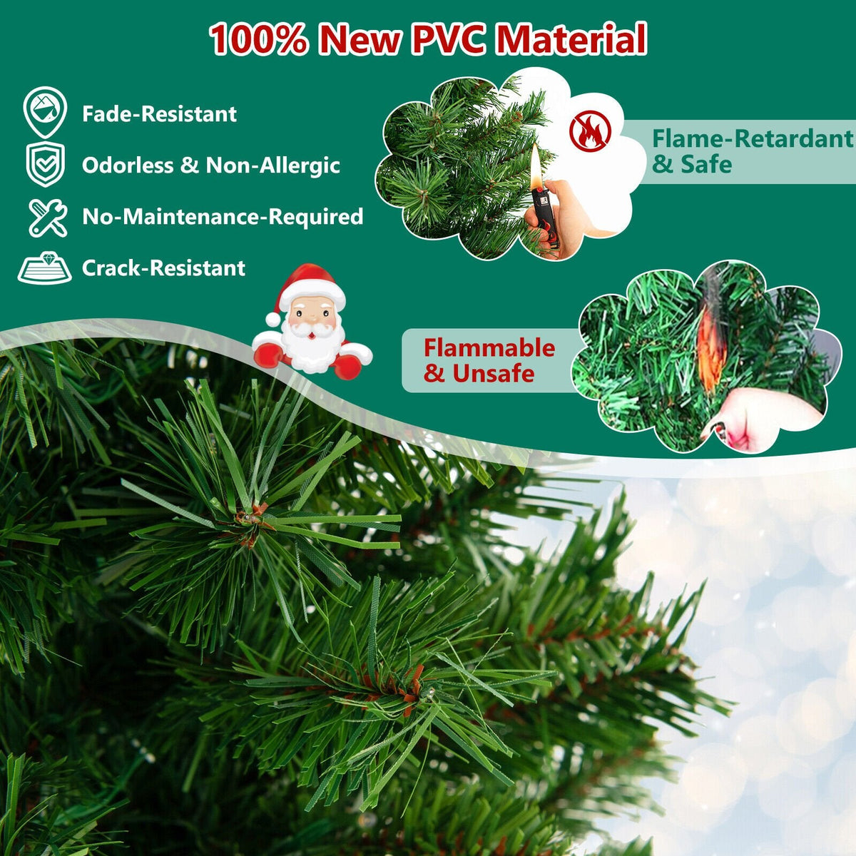 Sapin de Noël pré-éclairé en pot de 1,2 m avec 100 LED blanc chaud, télécommande, minuterie et base lumineuse en forme d’urne
