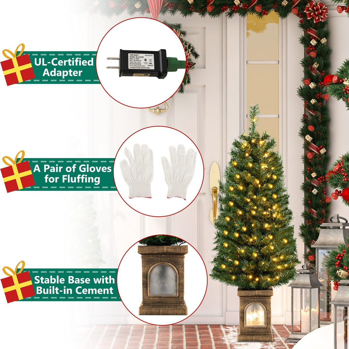 Sapin de Noël pré-éclairé en pot de 1,2 m avec 100 LED blanc chaud, télécommande, minuterie et base lumineuse en forme d’urne