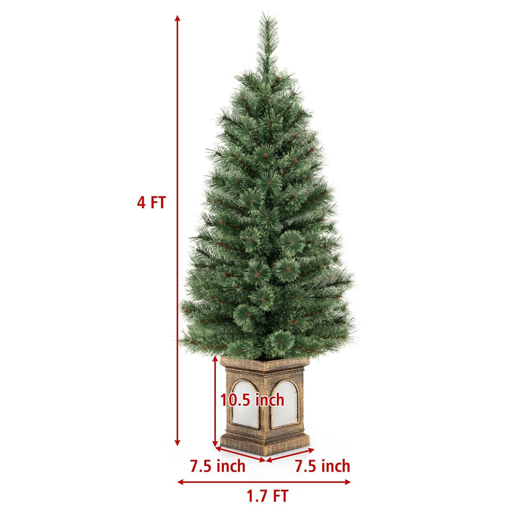 Sapin de Noël en pot de 4 pi (1,2 m) à aiguilles de pin, pré-illuminé avec 100 lumières DEL blanc chaud, télécommande et urne lumineuse