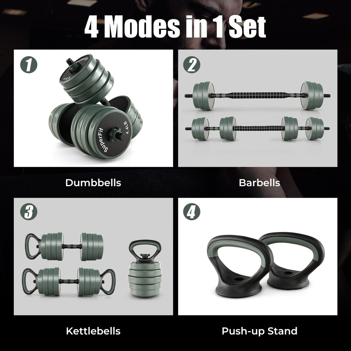 4-in-1 verstellbares Kurzhantel-Set – Schwarz