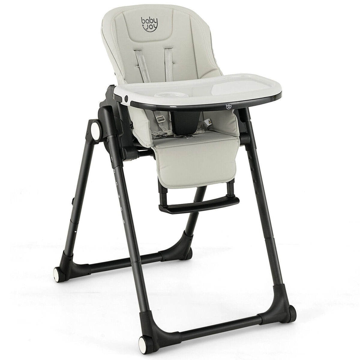 4-in-1-Baby-Hochstuhl mit 6 einstellbaren Höhen – Grau