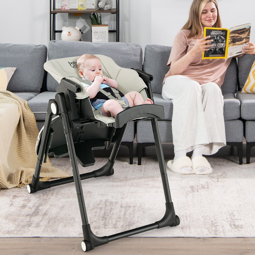 4-in-1-Baby-Hochstuhl mit 6 einstellbaren Höhen – Grau