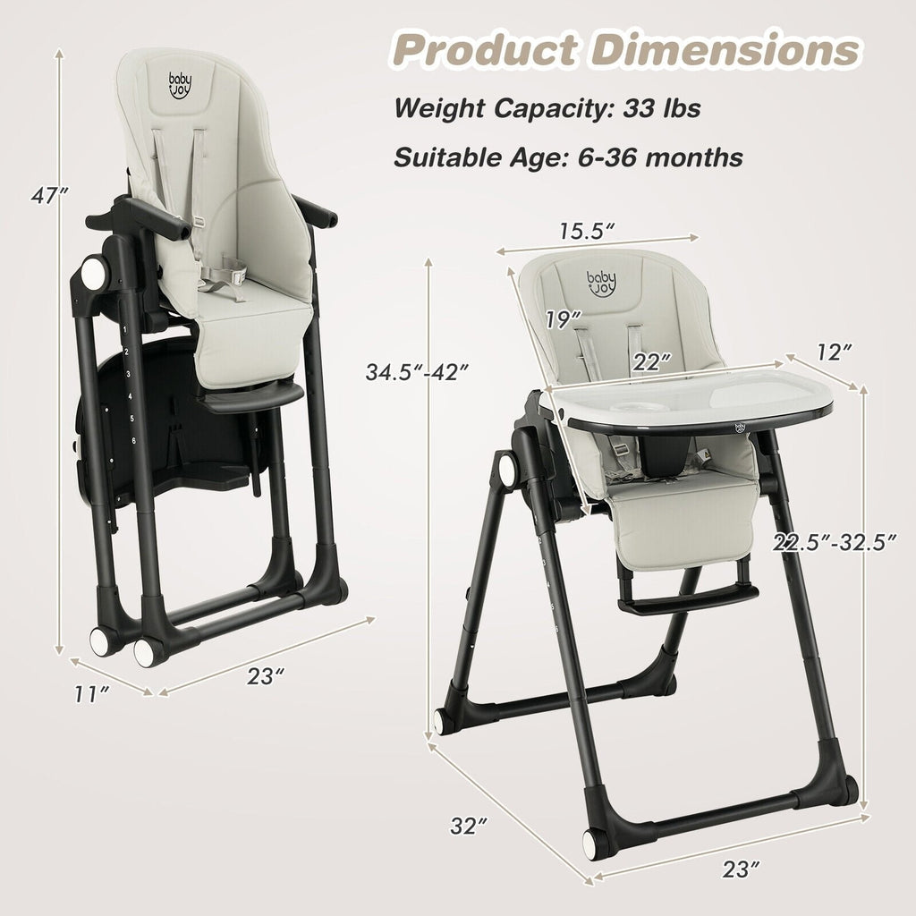 4-in-1-Baby-Hochstuhl mit 6 einstellbaren Höhen – Grau