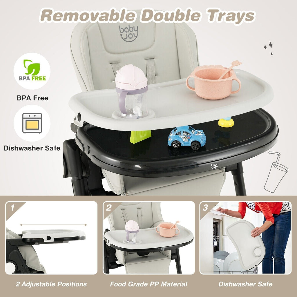 4-in-1-Baby-Hochstuhl mit 6 einstellbaren Höhen – Grau