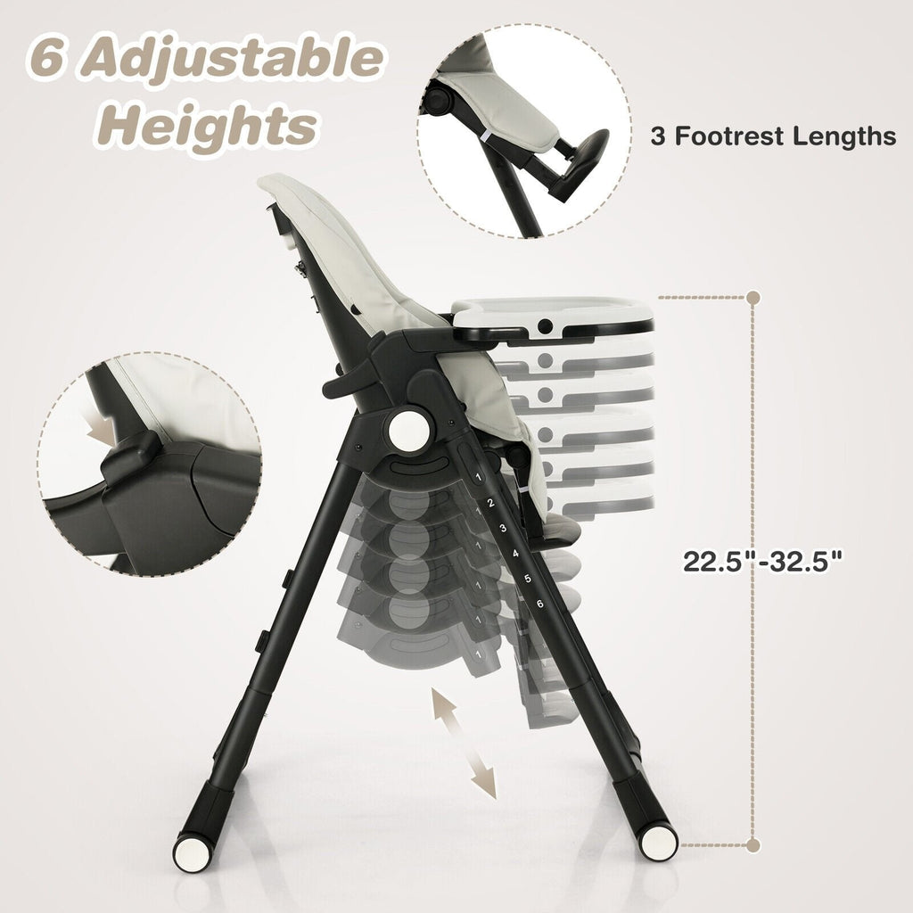 4-in-1-Baby-Hochstuhl mit 6 einstellbaren Höhen – Grau