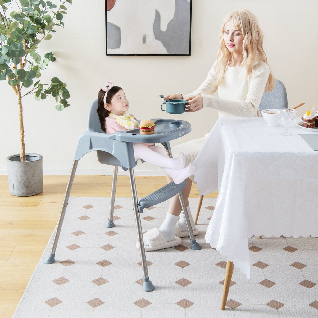 Chaise haute bébé convertible 4 en 1 avec double plateau amovible-Gris