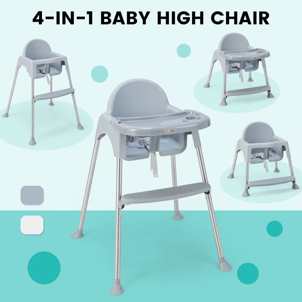 Chaise haute bébé convertible 4 en 1 avec double plateau amovible-Gris