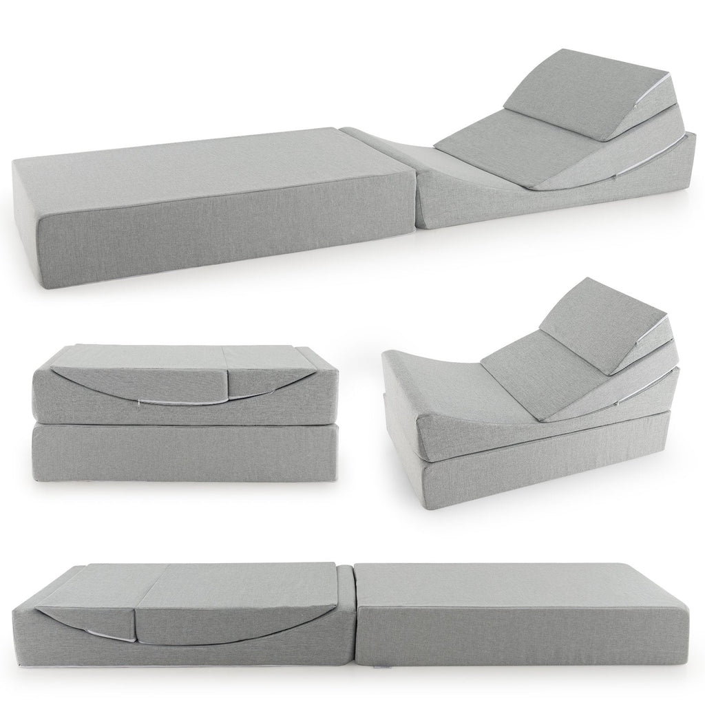 Canapé-lit pliant convertible 4 en 1 avec mousse haute densité - Gris