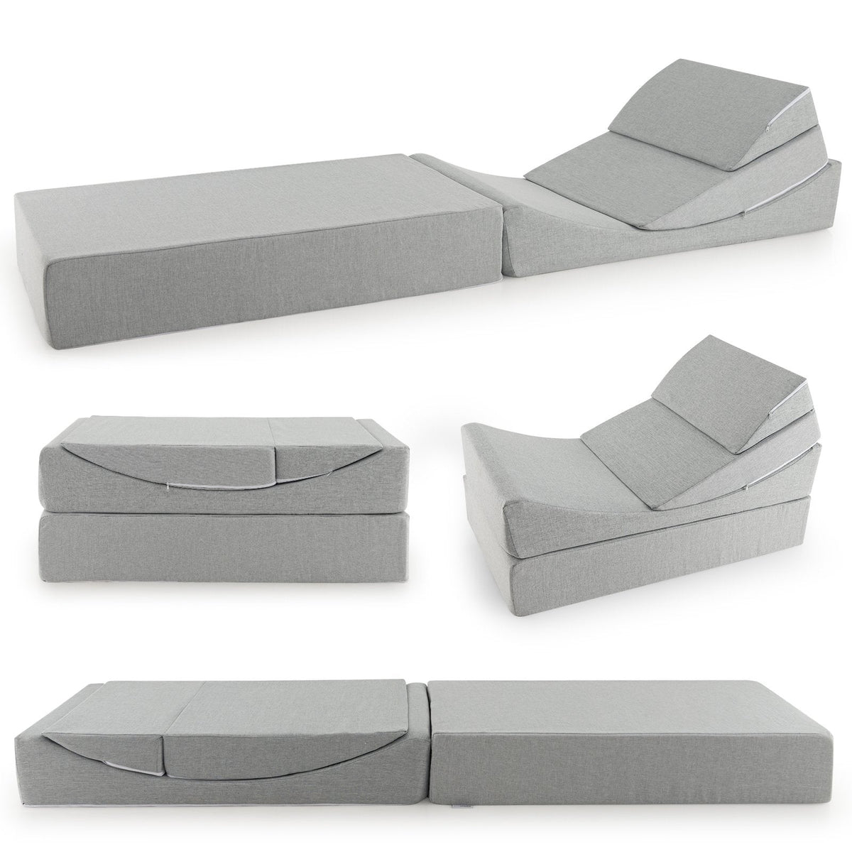 Canapé-lit pliant convertible 4 en 1 avec mousse haute densité - Gris