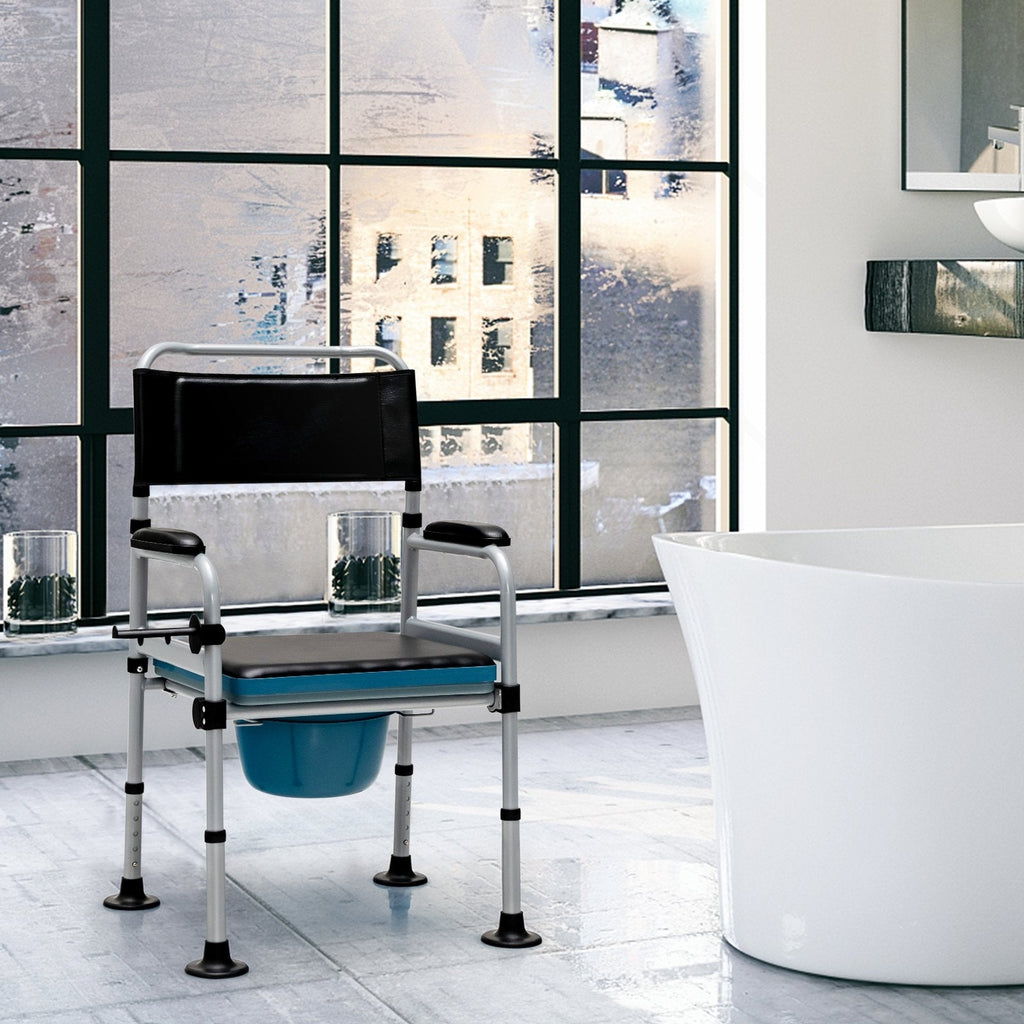 Silla Cómoda Plegable 4 en 1 para Cabecera con Cubo Desmontable y Toallero