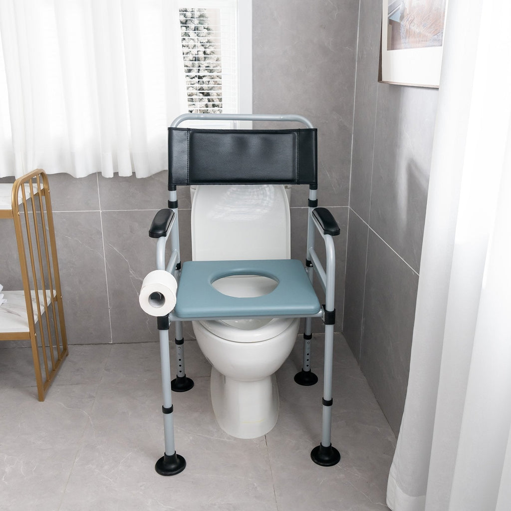 Silla Cómoda Plegable 4 en 1 para Cabecera con Cubo Desmontable y Toallero