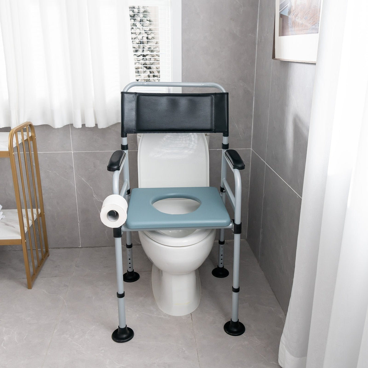 Silla Cómoda Plegable 4 en 1 para Cabecera con Cubo Desmontable y Toallero