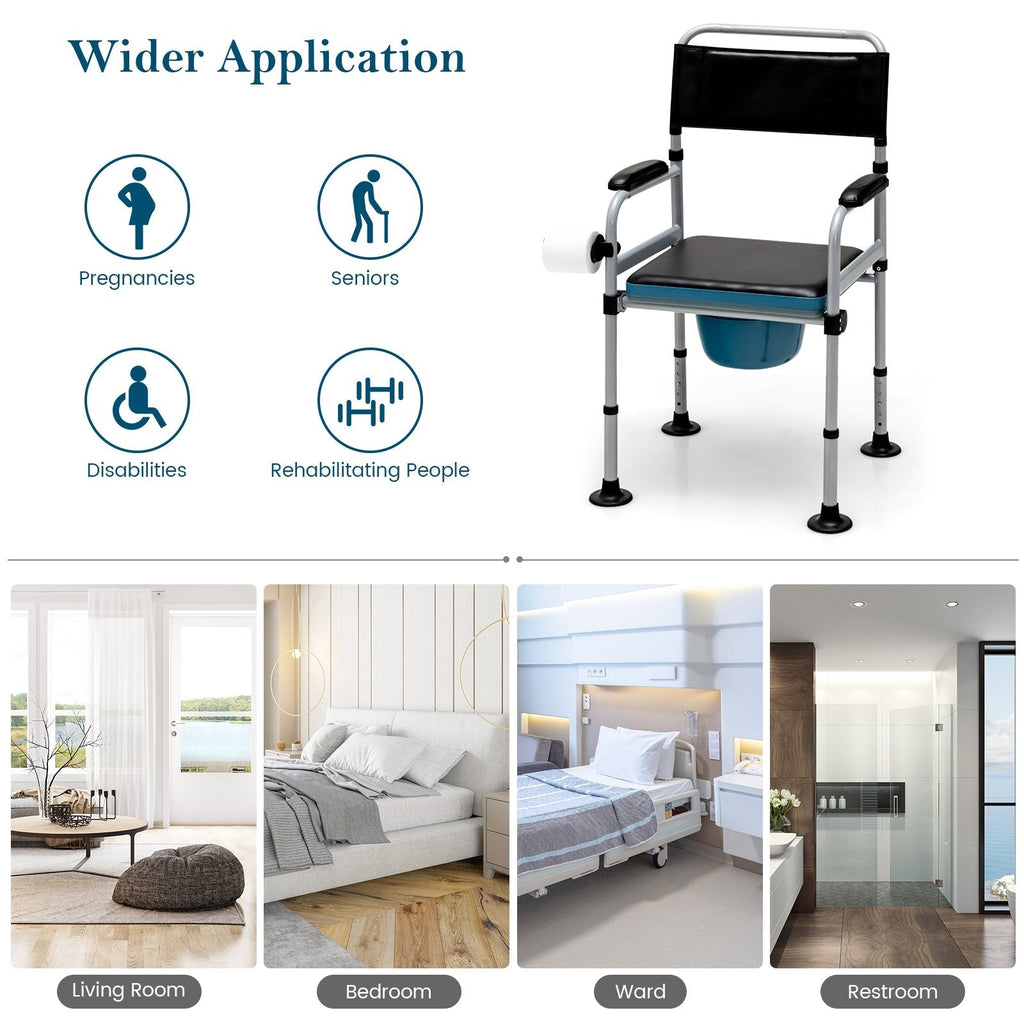 Silla Cómoda Plegable 4 en 1 para Cabecera con Cubo Desmontable y Toallero