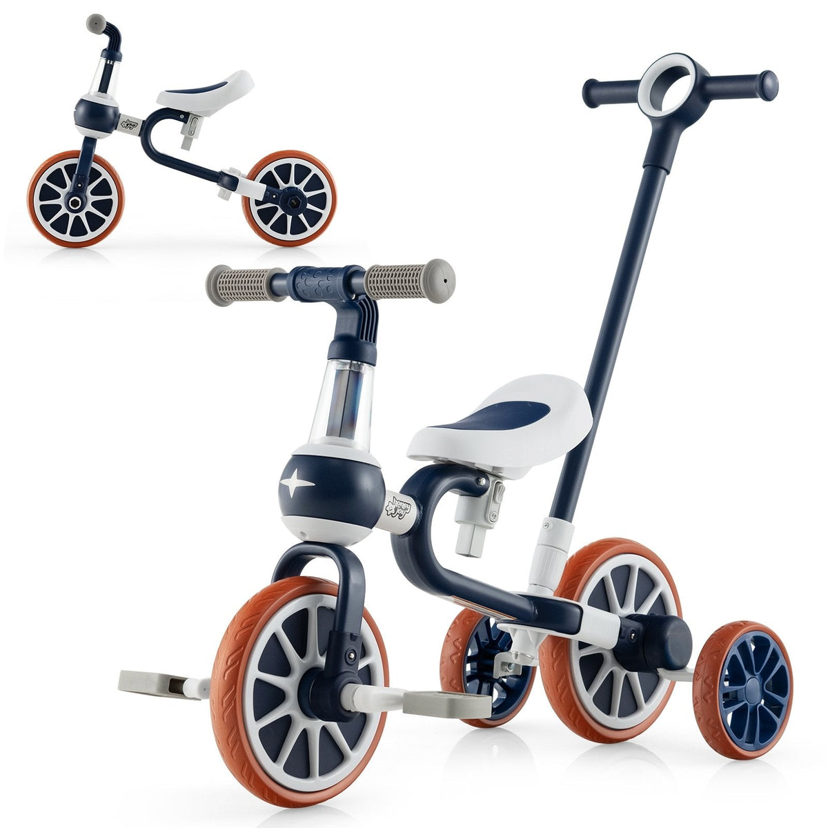 Tricycle évolutif 4-en-1 avec poignée parentale réglable et hauteur d'assise ajustable-Bleu marine