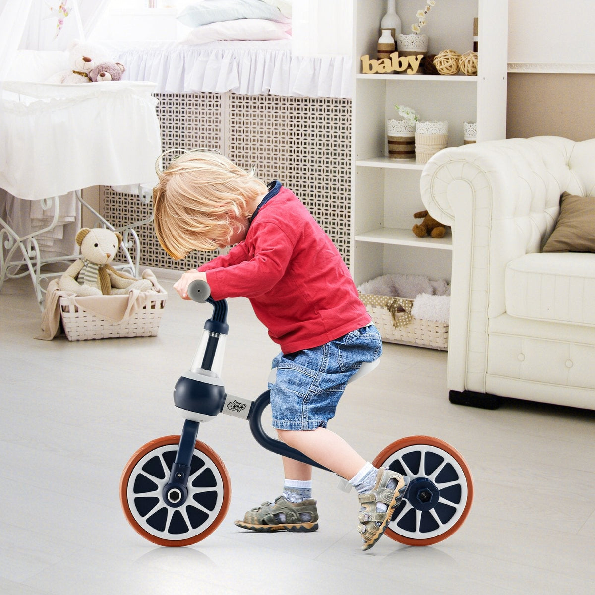 Tricycle évolutif 4-en-1 avec poignée parentale réglable et hauteur d'assise ajustable-Bleu marine
