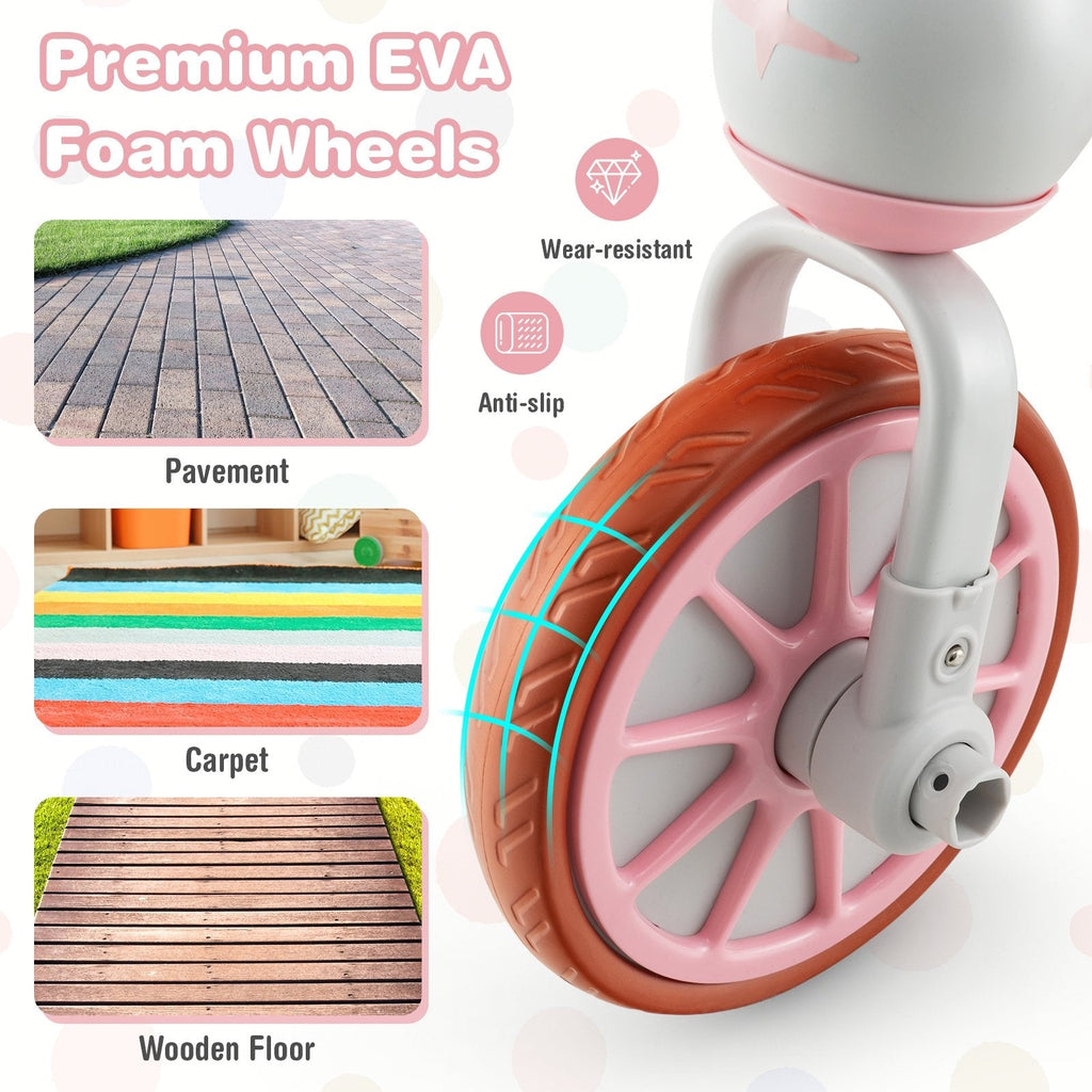 Bicicleta de tres ruedas 4 en 1 para niños con manija de empuje parental ajustable y altura de asiento - Rosa