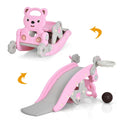 4-in-1 Kleinkind-Rutsche und Schaukelpferd-Spielset mit Basketballkorb – Rosa
