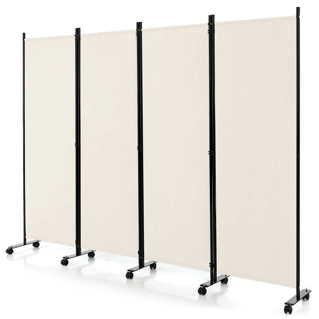 Séparateur de pièce pliable à 4 panneaux de 6 pieds, paravent mobile avec roulettes verrouillables - Blanc