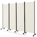 Séparateur de pièce pliable à 4 panneaux de 6 pieds, paravent mobile avec roulettes verrouillables - Blanc