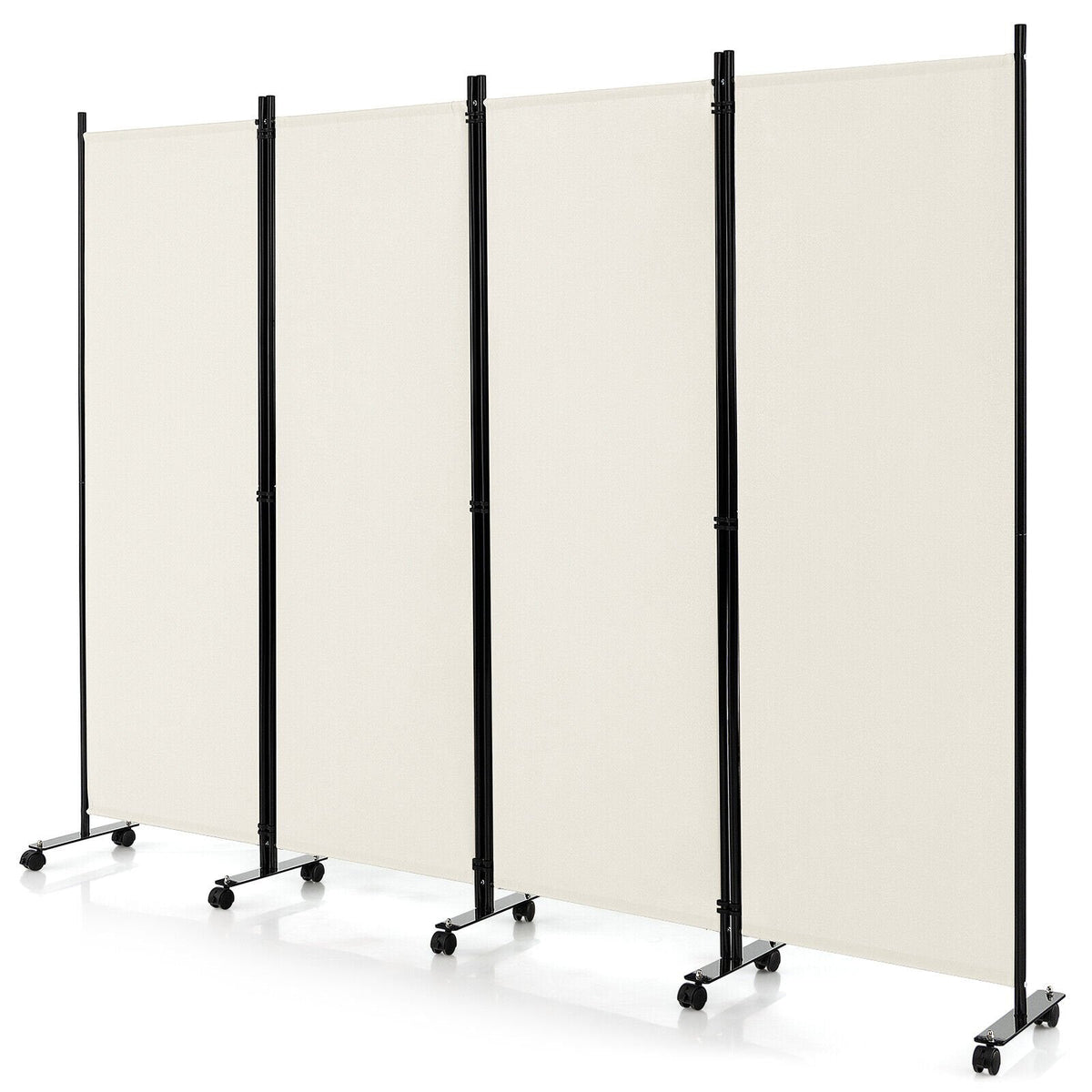 Séparateur de pièce pliable à 4 panneaux de 6 pieds, paravent mobile avec roulettes verrouillables - Blanc