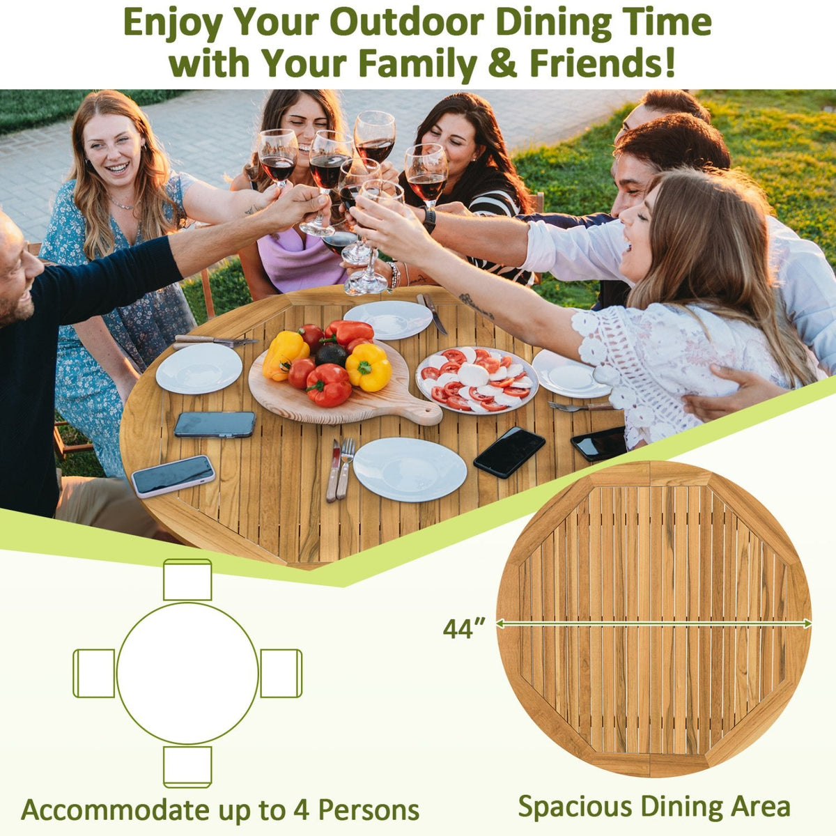 Mesa de comedor redonda grande para exteriores para 4 personas