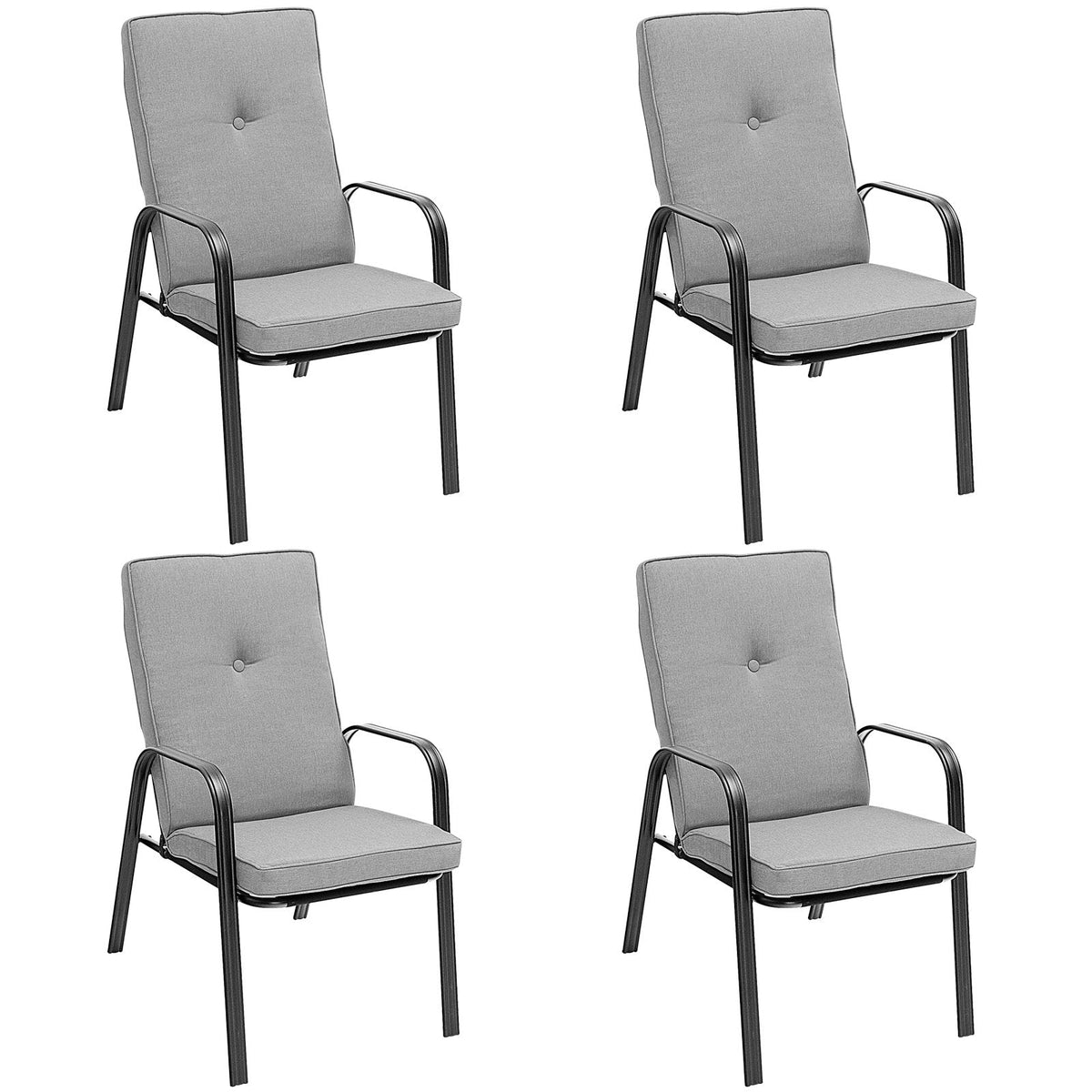 Ensemble de salle à manger d'extérieur 5 pièces, table carrée de 35 po en verre trempé avec trou pour parasol et 4 chaises empilables à dossier haut