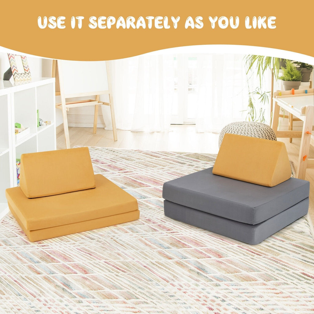 Ensemble de canapé convertible pour enfants 4 pièces avec 2 tapis pliables - Jaune