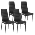 Juego de 4 sillas de comedor de respaldo alto de piel sintética negra con patas de metal, altura del asiento de 18 pulgadas