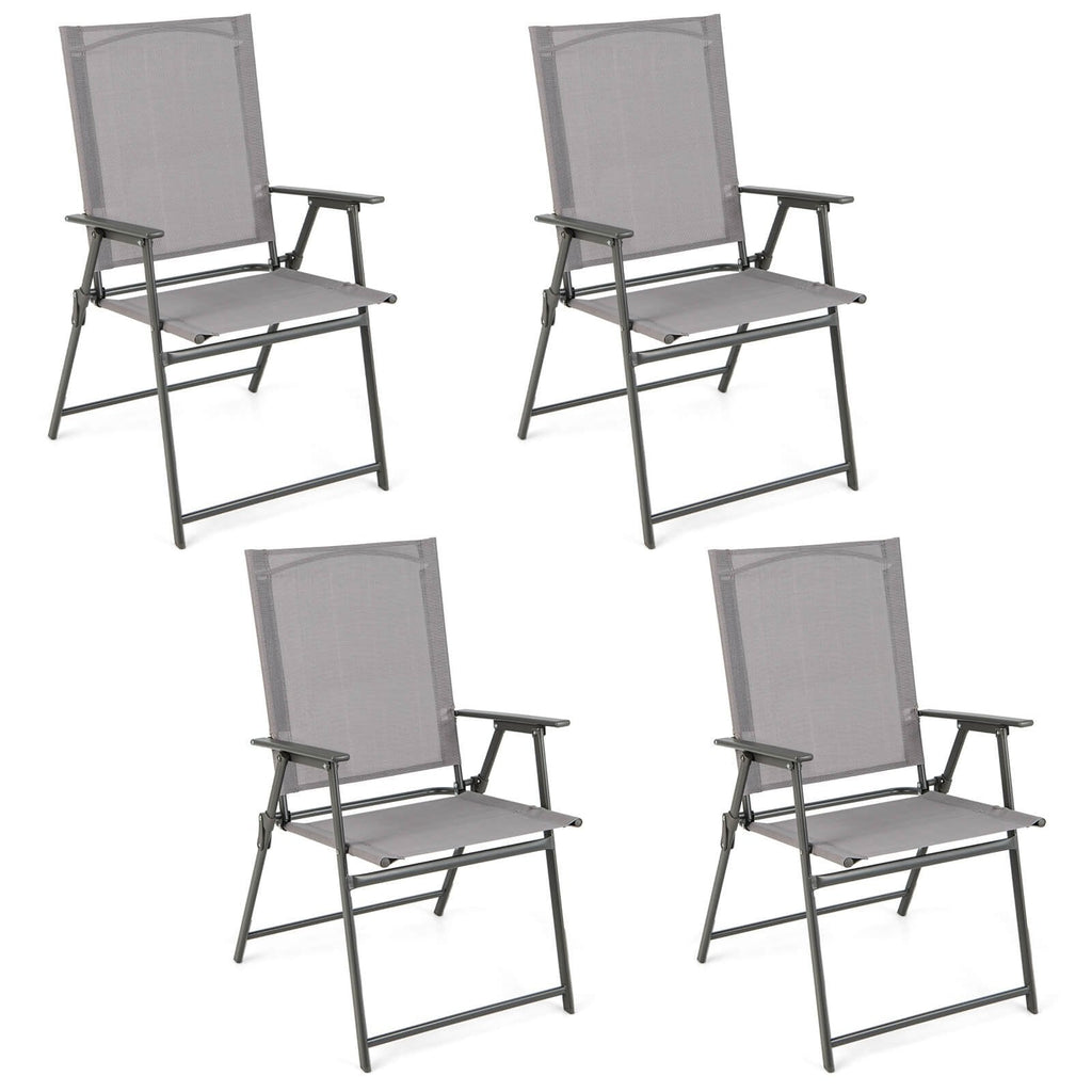 Juego de 4 sillas plegables de patio con estructura de metal inoxidable - Gris