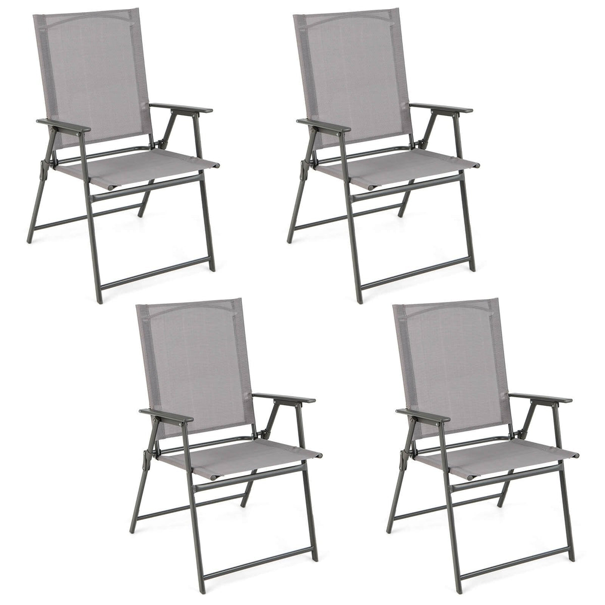 Juego de 4 sillas plegables de patio con estructura de metal inoxidable - Gris