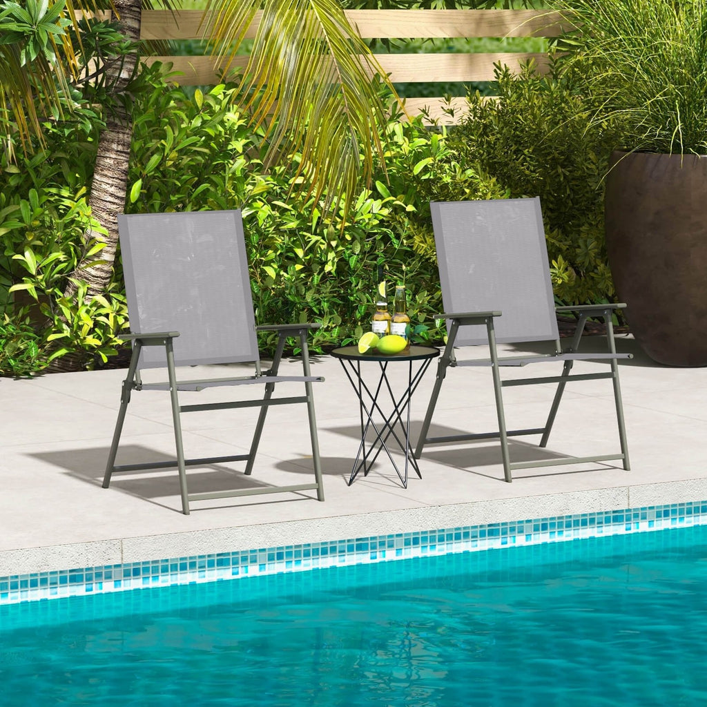 Juego de 4 sillas plegables de patio con estructura de metal inoxidable - Gris