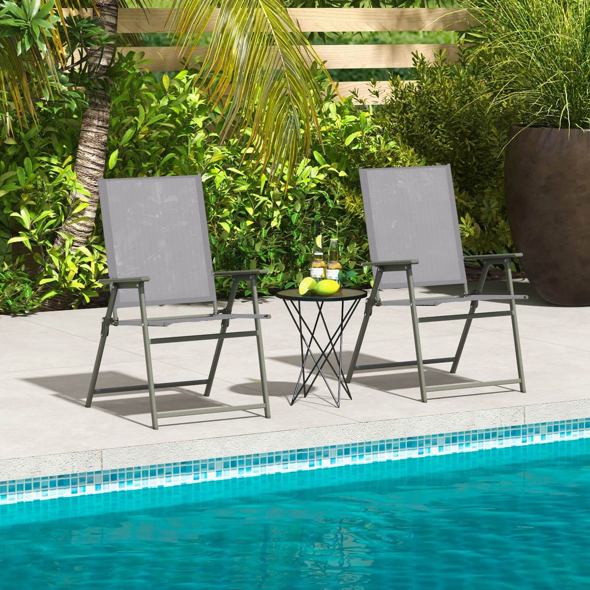 Juego de 4 sillas plegables de patio con estructura de metal inoxidable - Gris