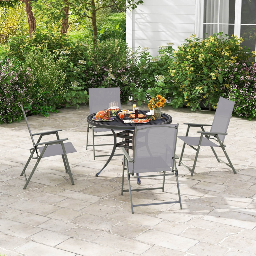 Juego de 4 sillas plegables de patio con estructura de metal inoxidable - Gris