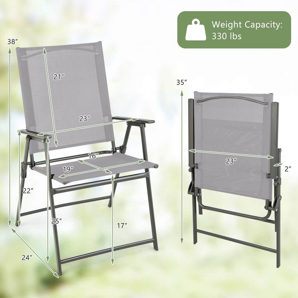 Juego de 4 sillas plegables de patio con estructura de metal inoxidable - Gris