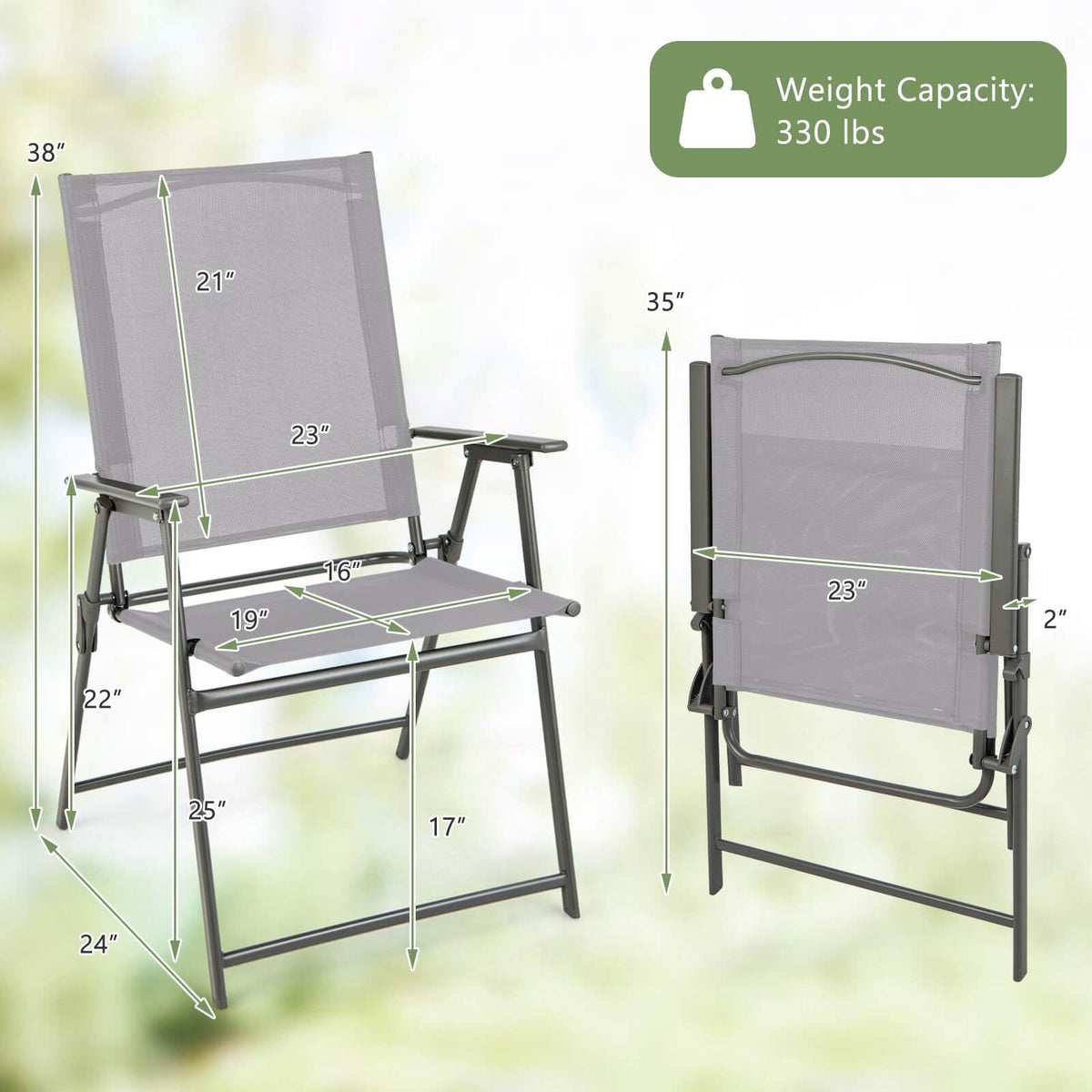 Juego de 4 sillas plegables de patio con estructura de metal inoxidable - Gris