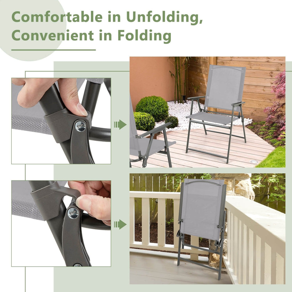 Juego de 4 sillas plegables de patio con estructura de metal inoxidable - Gris