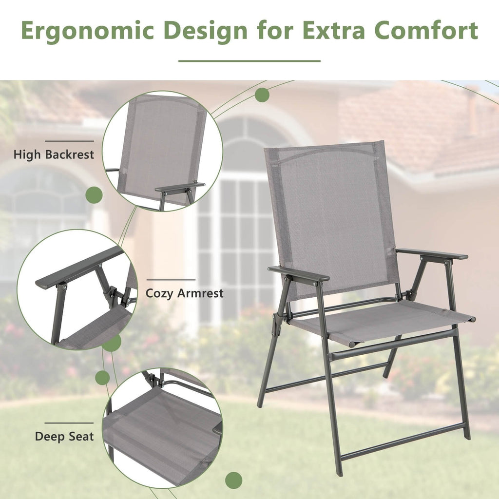 Juego de 4 sillas plegables de patio con estructura de metal inoxidable - Gris