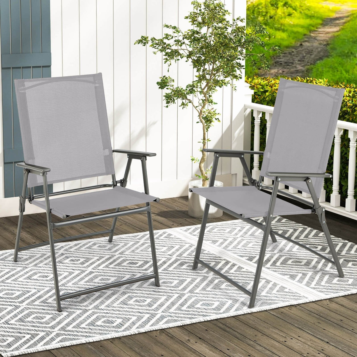 Juego de 4 sillas plegables de patio con estructura de metal inoxidable - Gris