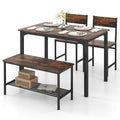 Juego de mesa de comedor rústico de 4 piezas con 2 sillas y banco - Marrón rústico