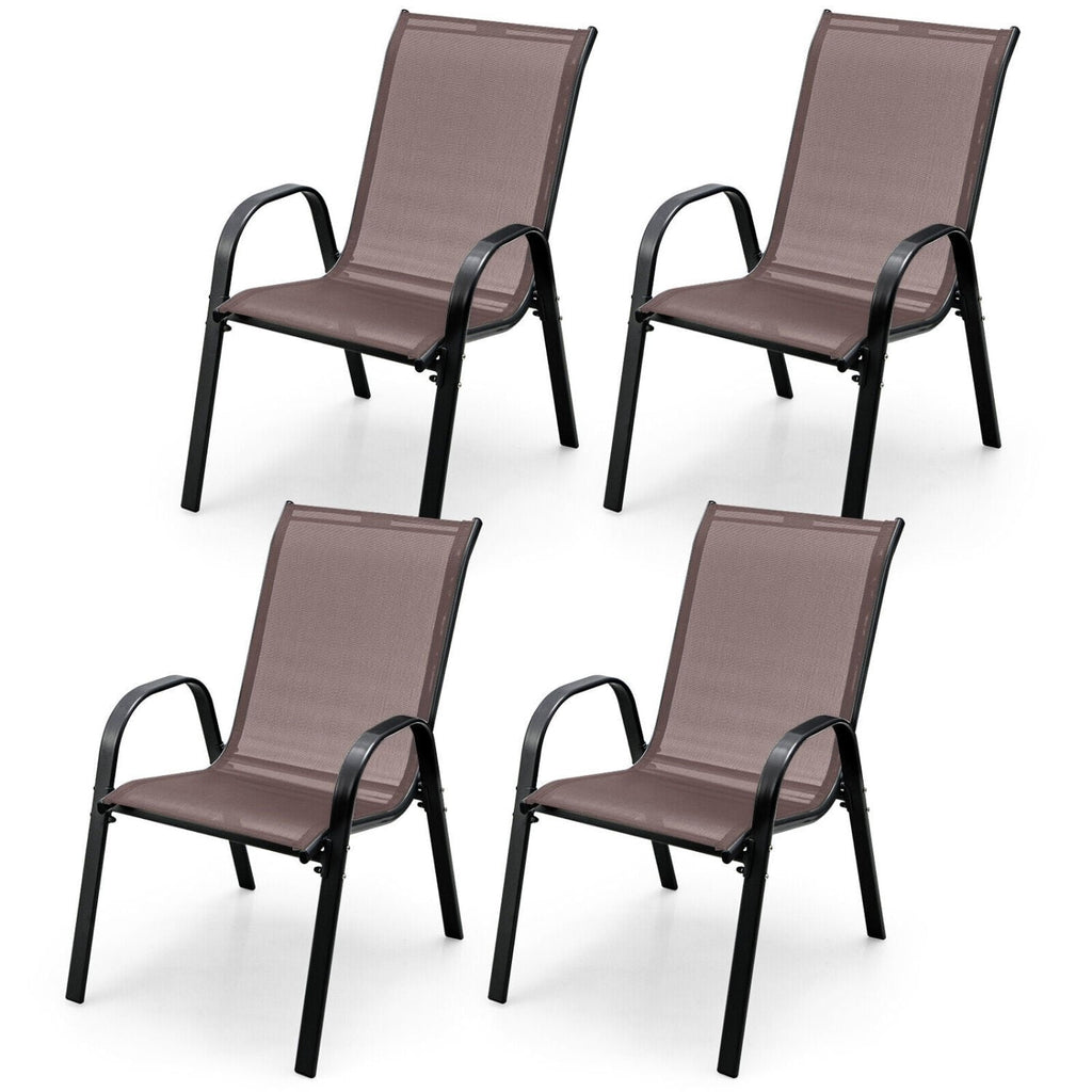 4er-Set stapelbarer Terrassenstühle mit Armlehnen – Braun